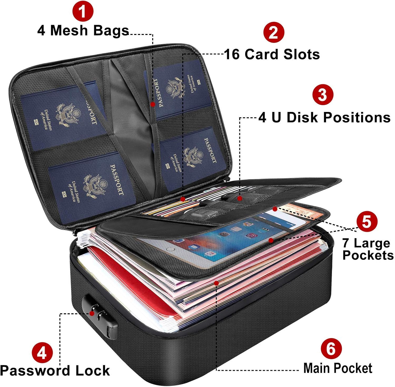 DocSafe Document Bag with Lock,Fireproof 3-Layer File Storage Case with Water-Resistant Zipper,Document Safe Portable Travel Home Organizer Bag for Laptop,Files,Certificates,Gifts for Him,Black - Image 2